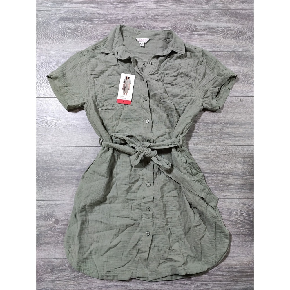 Weatherproof Vintage Shirt Dress Adult Medium Green Cotton Gauze Womens